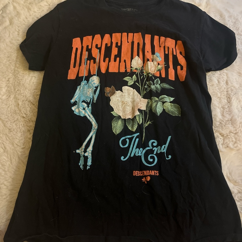 Black Graphic Tee with Orange and White Design